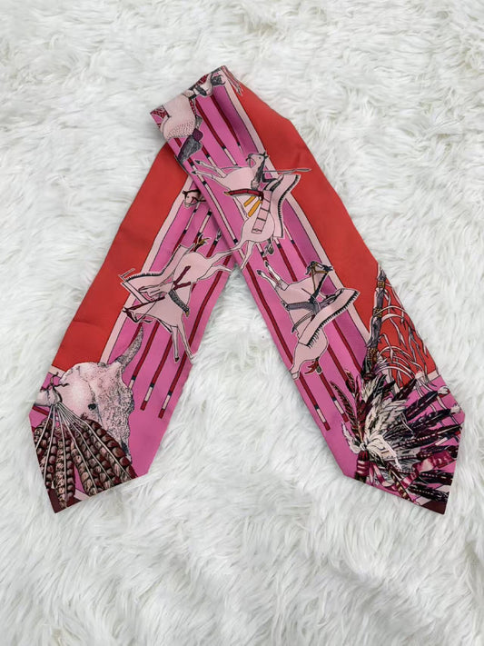 HERMES Twilly Saddlery Double-Sided Silk Scarf with Original Box, 83 x 11 cm, Other Accessories