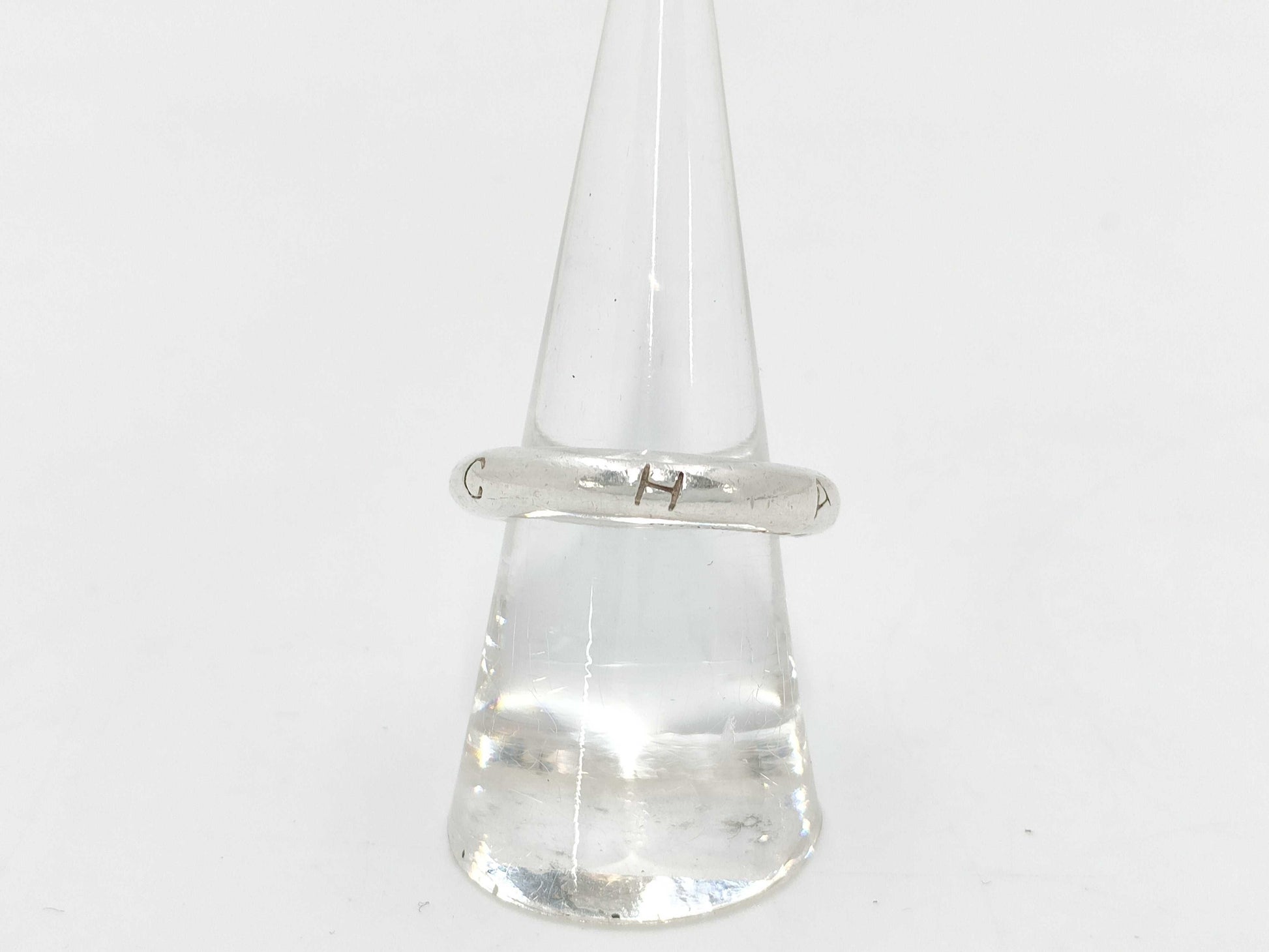 CHANEL Silver 925 Logo Band Ring