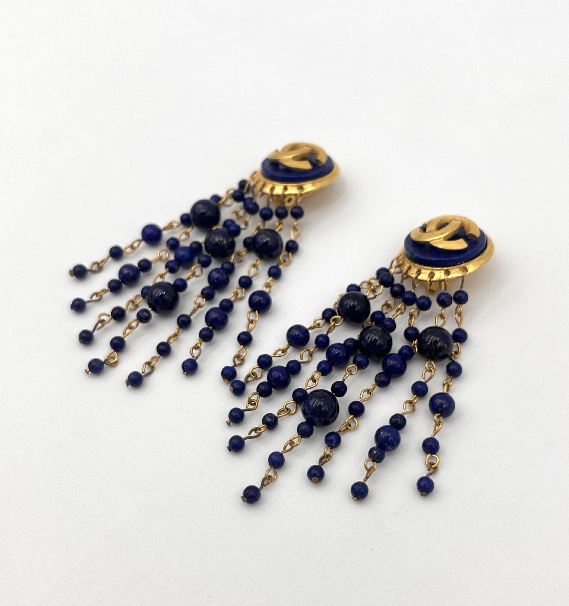 CHANEL Coco Mark 95A Earrings GP Navy x Gold Earrings