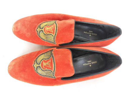 LOUIS VUITTON Velvet Loafers with LV Emblem, Men's Size 7 1/2 L