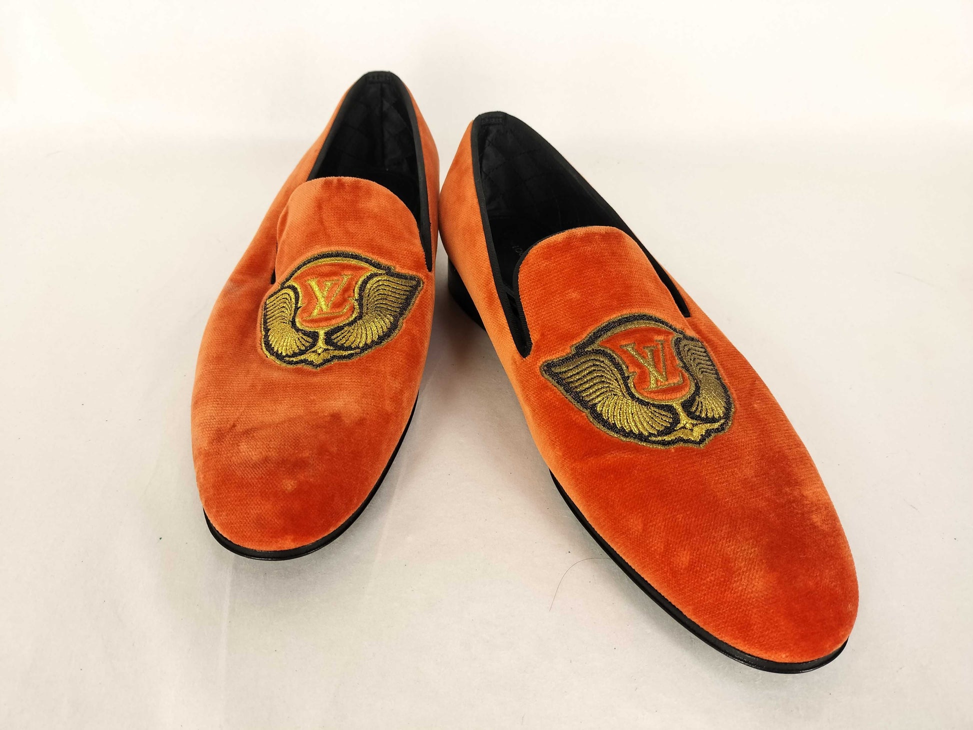 LOUIS VUITTON Velvet Loafers with LV Emblem, Men's Size 7 1/2 L