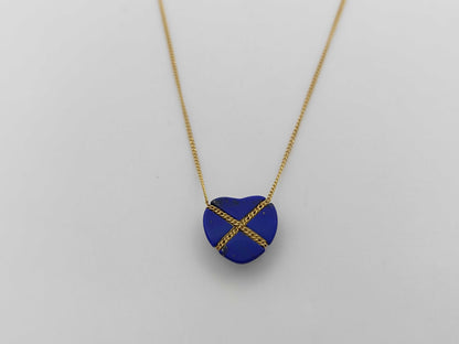 Tiffany & Co. Chain Cross Heart Lapis Lazuli Necklace in Yellow Gold 750, 3.1g 