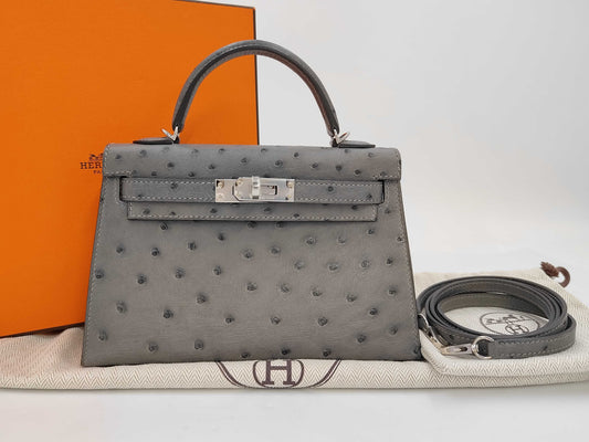 HERMES Hermès Mini Kelly Ostrich Shoulder Bag