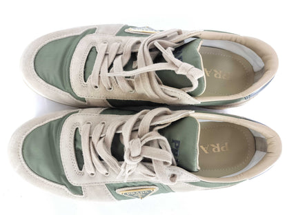PRADA re-nylon/suede sneakers, beige, size 8 1/2