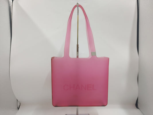 CHANEL CHANEL Logo Coco Mark Beach Bag Rubber Pink Tote Bag