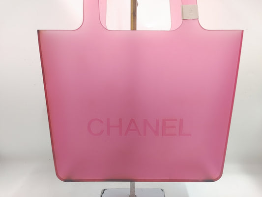 CHANEL CHANEL Logo Coco Mark Beach Bag Rubber Pink Tote Bag