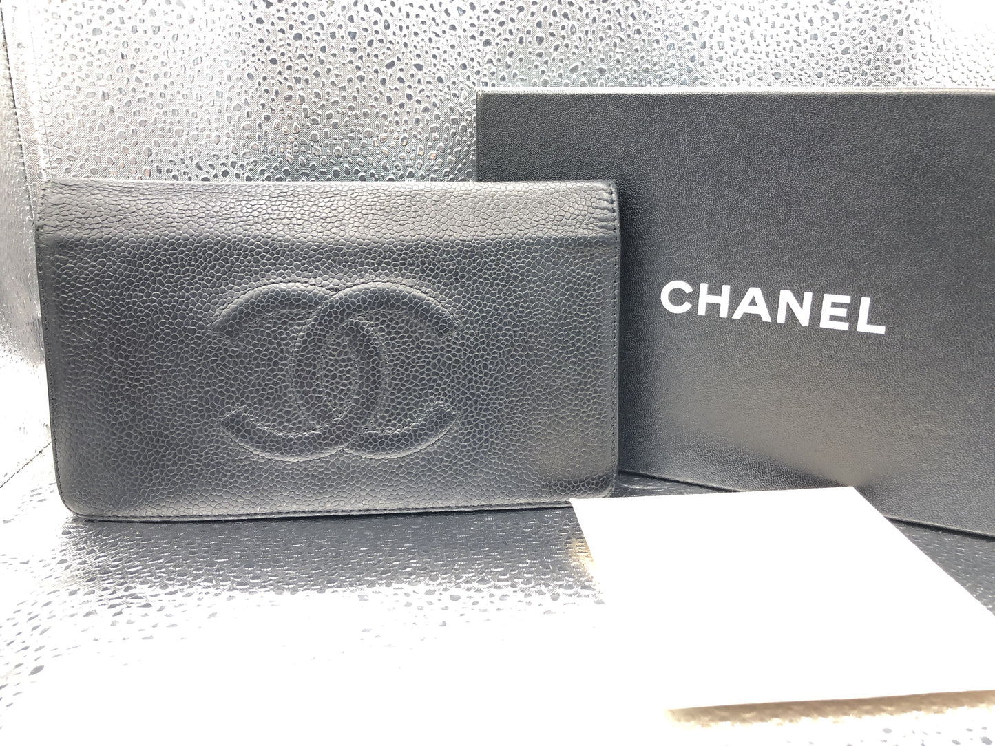 CHANEL Coco Mark Bifold Long Wallet with Sticker 15306136 Caviar Skin Black Wallet