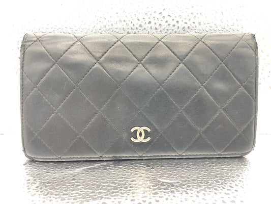 CHANEL Matelasse Bifold Long Wallet with Seal 12059396 Black Lambskin Wallet