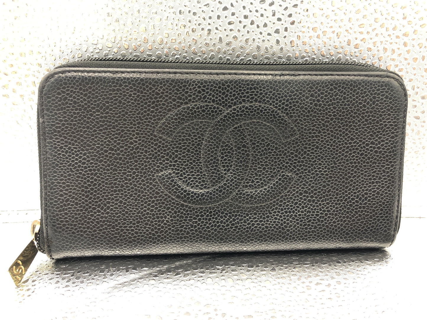 CHANEL Coco Mark Round Zipper Long Wallet with Seal 8035816 Caviar Skin Black Wallet