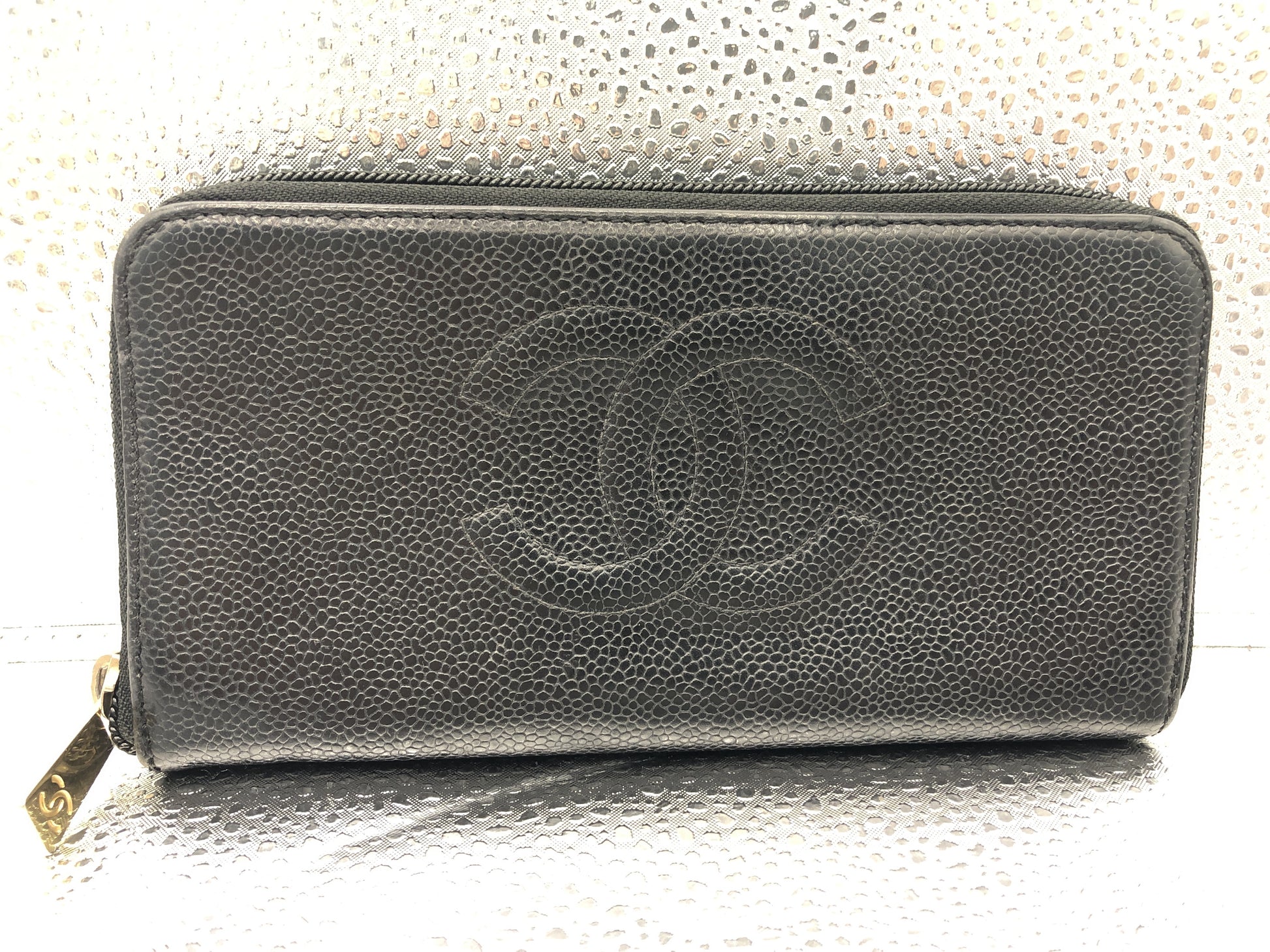 CHANEL Coco Mark Round Zipper Long Wallet with Seal 8035816 Caviar Skin Black Wallet