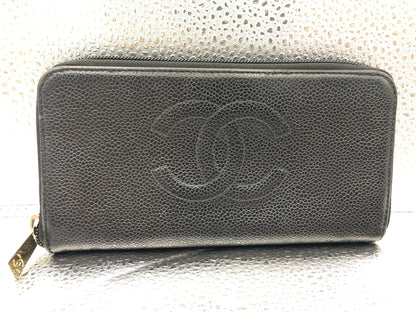 CHANEL Coco Mark Round Zipper Long Wallet with Seal 8035816 Caviar Skin Black Wallet