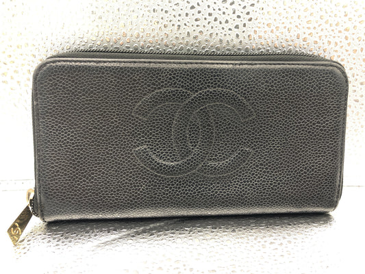 CHANEL Coco Mark Round Zipper Long Wallet with Seal 8035816 Caviar Skin Black Wallet