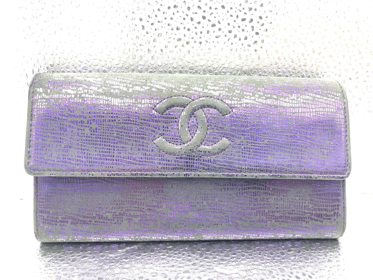 CHANEL Coco Mark Flap Long Wallet with Seal 18331421 and Guarantee Card, Patent Leather, Purple