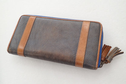 BURBERRY Blue Label Leather Round Zip Long Wallet