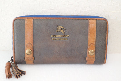 BURBERRY Blue Label Leather Round Zip Long Wallet