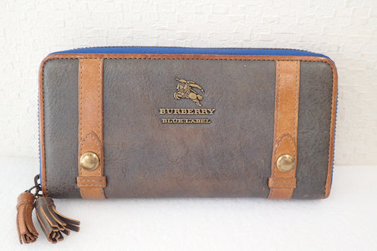BURBERRY Blue Label Leather Round Zip Long Wallet