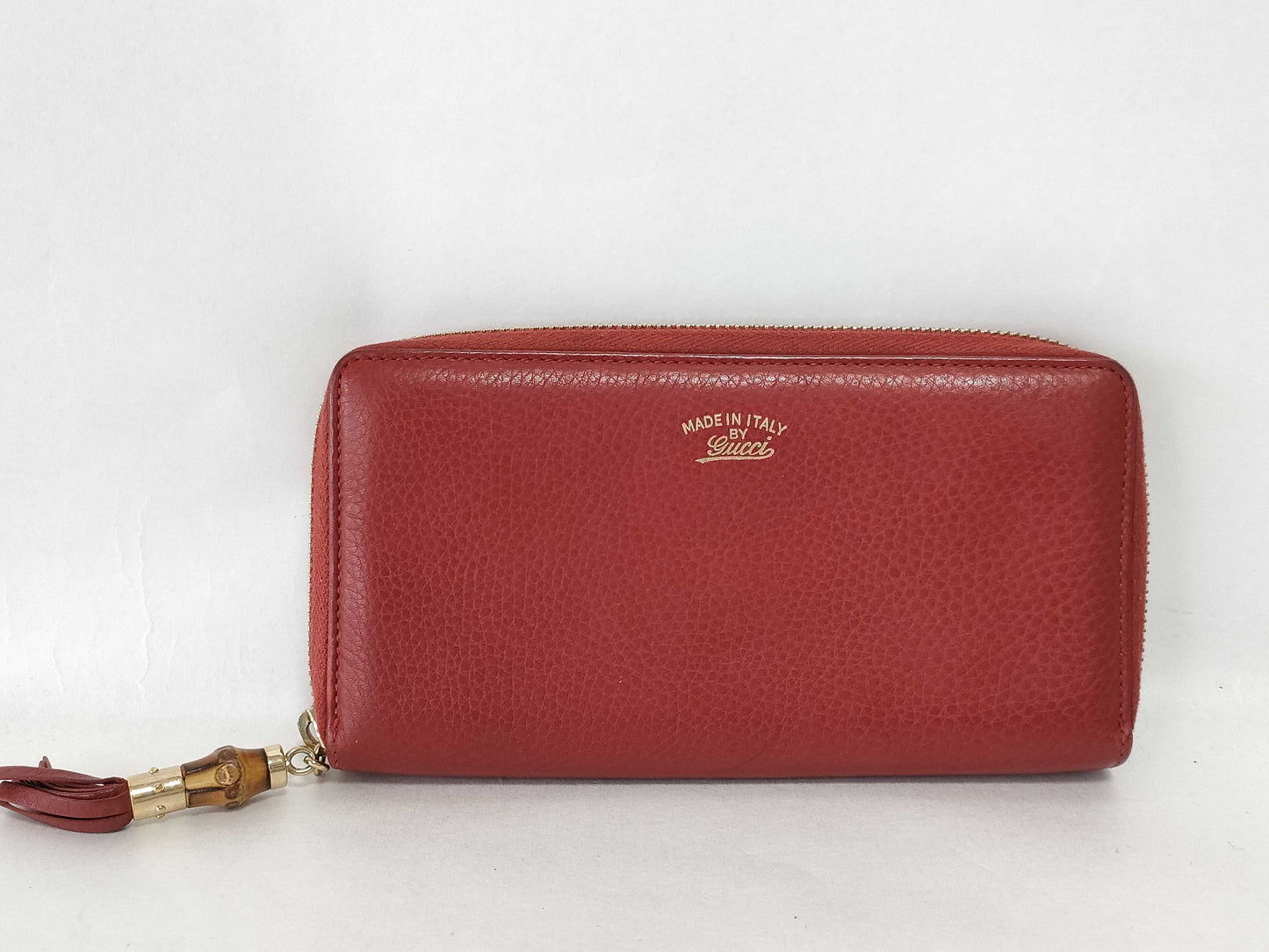 GUCCI Bamboo Leather Round Zip Long Wallet Bamboo Wallet