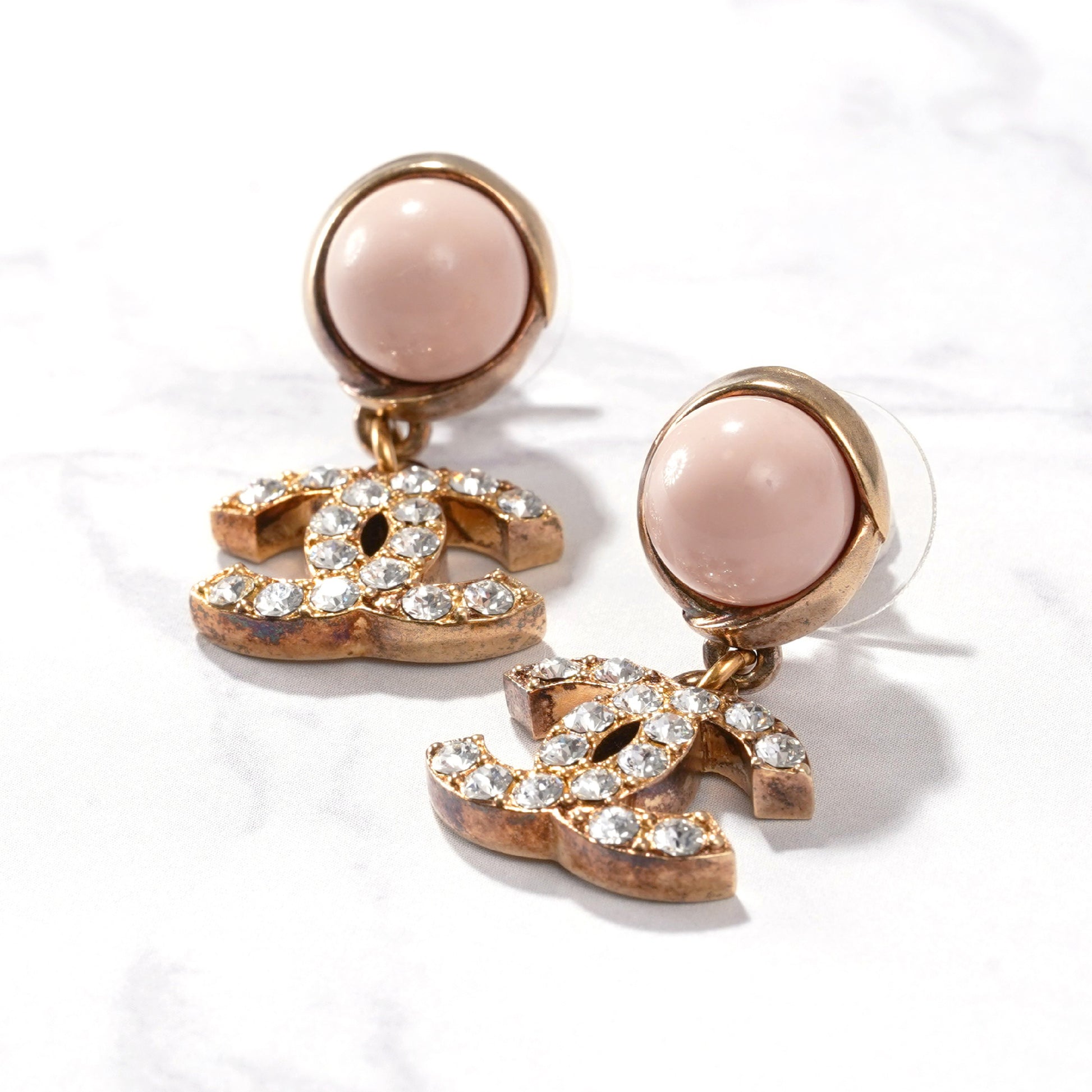 CHANEL CHANEL Coco Mark Rhinestone Gold Earrings C22A Earrings