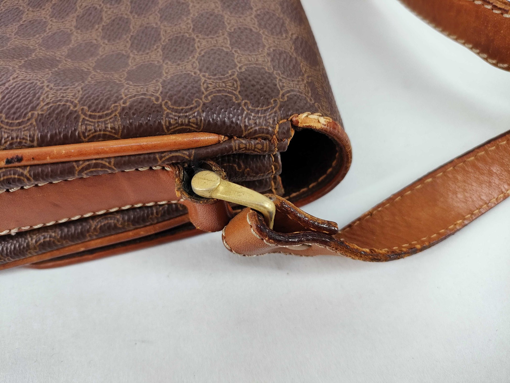 CELINE Shoulder Bag, PVC, Macadam Pattern, Brown