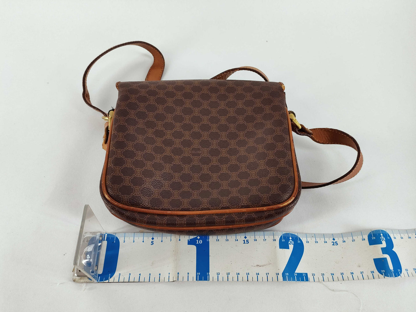 CELINE Shoulder Bag, PVC, Macadam Pattern, Brown