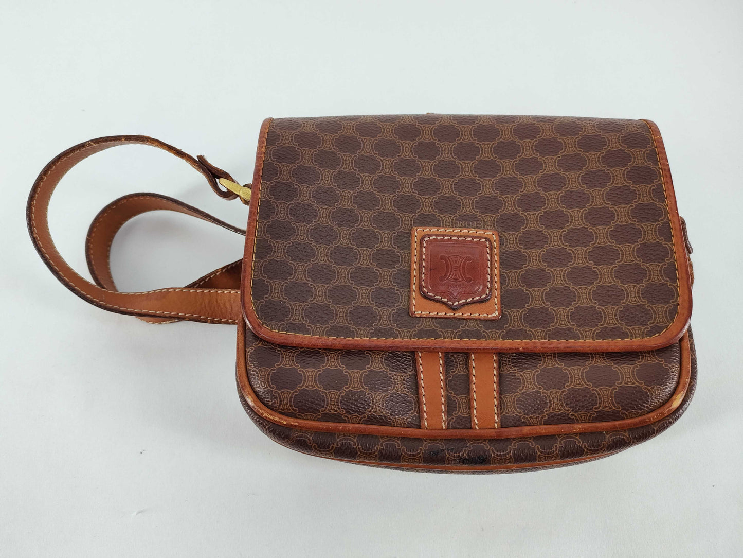 CELINE Shoulder Bag, PVC, Macadam Pattern, Brown