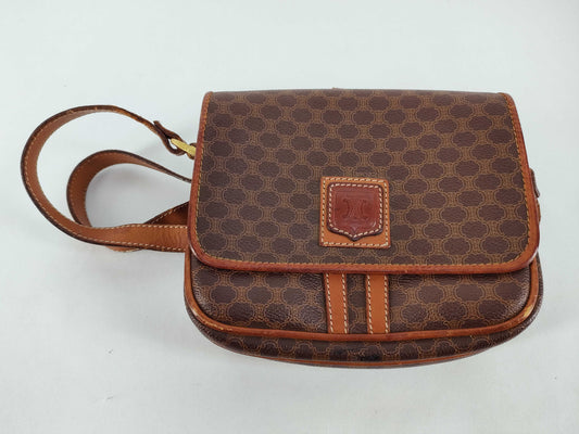CELINE Shoulder Bag, PVC, Macadam Pattern, Brown