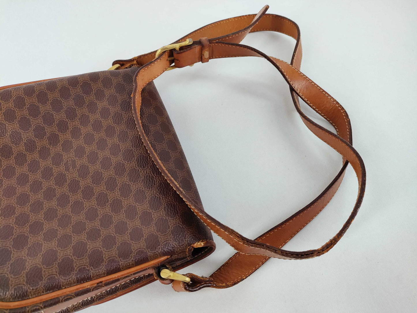CELINE Shoulder Bag, PVC, Macadam Pattern, Brown