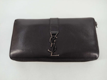 SAINT LAURENT Round Zip Long Wallet Leather Black Wallet