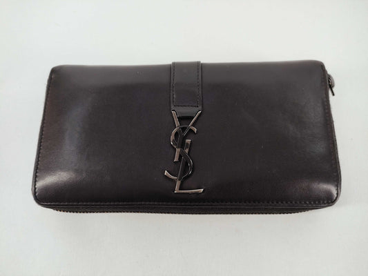 SAINT LAURENT Round Zip Long Wallet Leather Black Wallet
