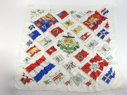 HERMES Carre Carre 90 Flag Pattern White Other Accessories