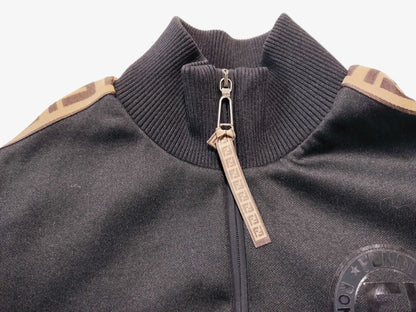 FENDI Zucca Print Zip-Up Jacket, Black, Size 38