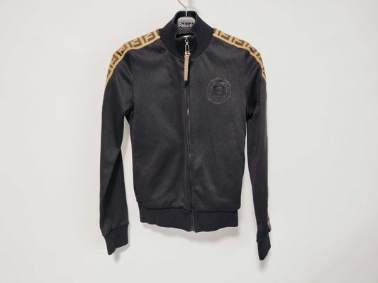 FENDI Zucca Print Zip-Up Jacket, Black, Size 38