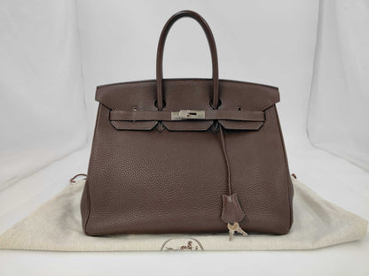 HERMES Birkin 35 Togo Brown Handbag with Silver Hardware