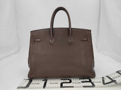 HERMES Birkin 35 Togo Brown Handbag with Silver Hardware