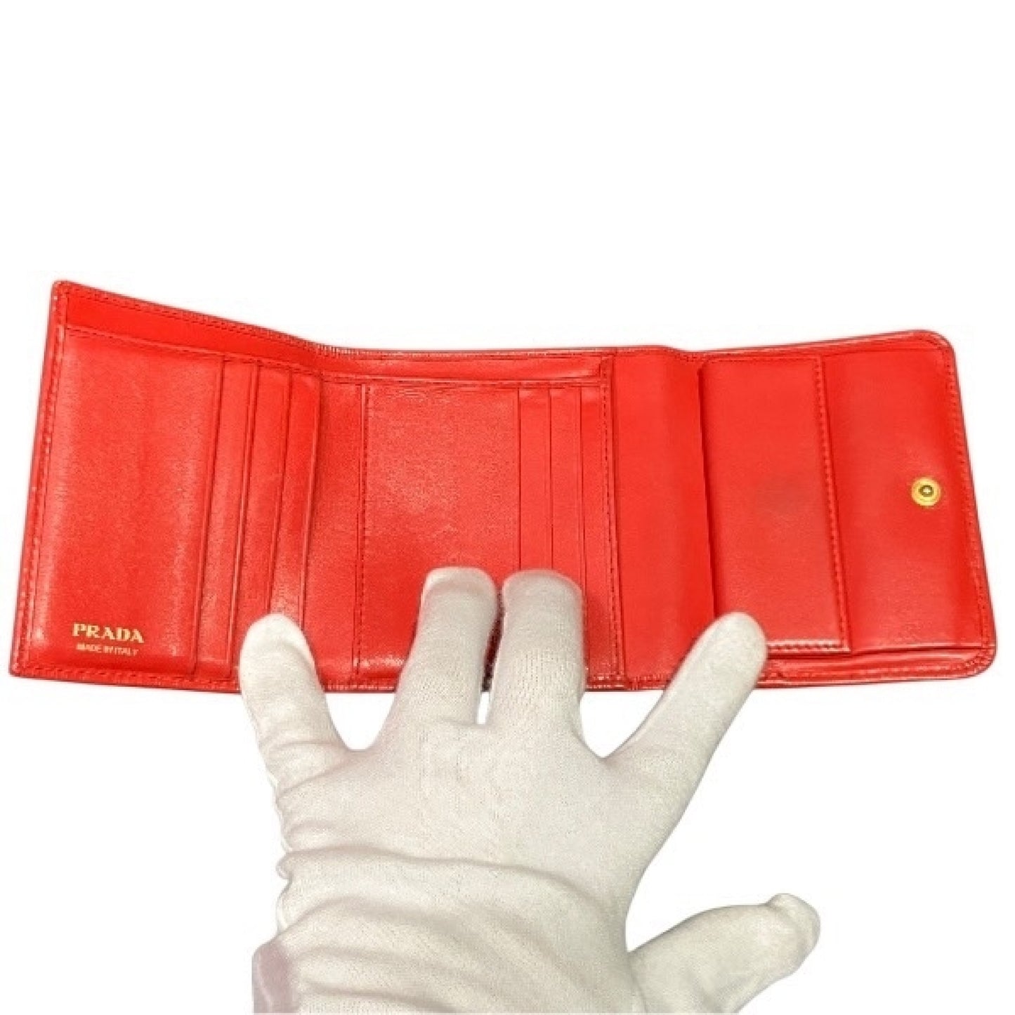 PRADA 1MH176 Leather Red Tri-fold Wallet