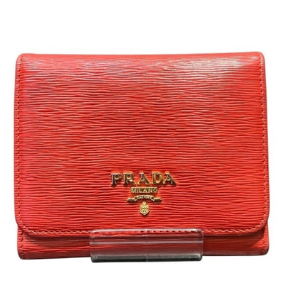 PRADA 1MH176 Leather Red Tri-fold Wallet