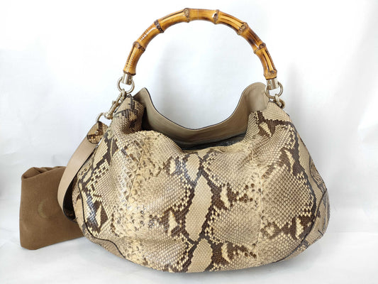 GUCCI 169976 2-Way Handbag Bamboo Python Handbag