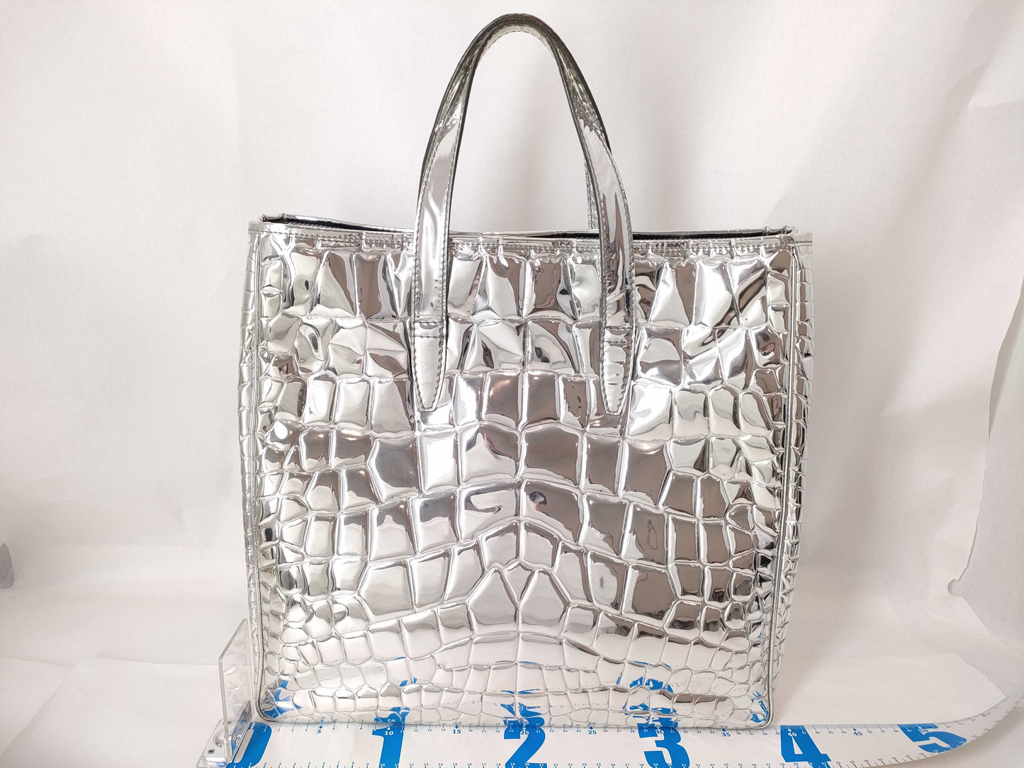Yves Saint Laurent 188651 Tote Bag Handbag Embossed PVC Silver Tote Bag