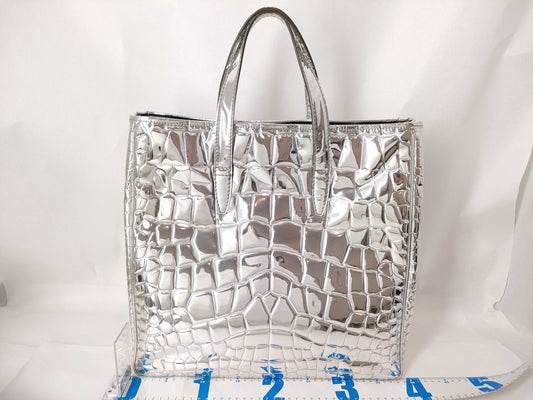 Yves Saint Laurent 188651 Tote Bag Handbag Embossed PVC Silver Tote Bag