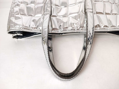 Yves Saint Laurent 188651 Tote Bag Handbag Embossed PVC Silver Tote Bag