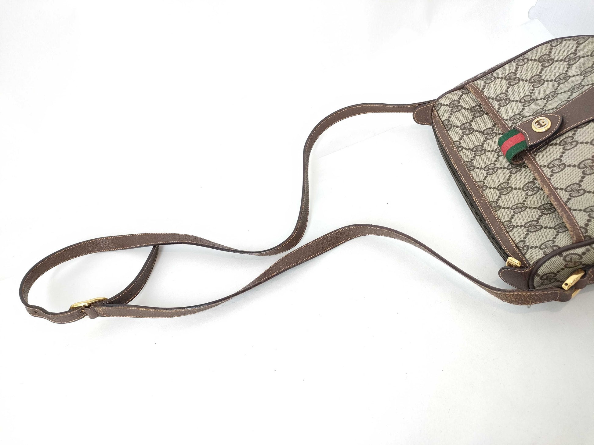 GUCCI GG Supreme Shoulder Bag, Sherry Line, PVC/Leather, Brown, 89.02.032