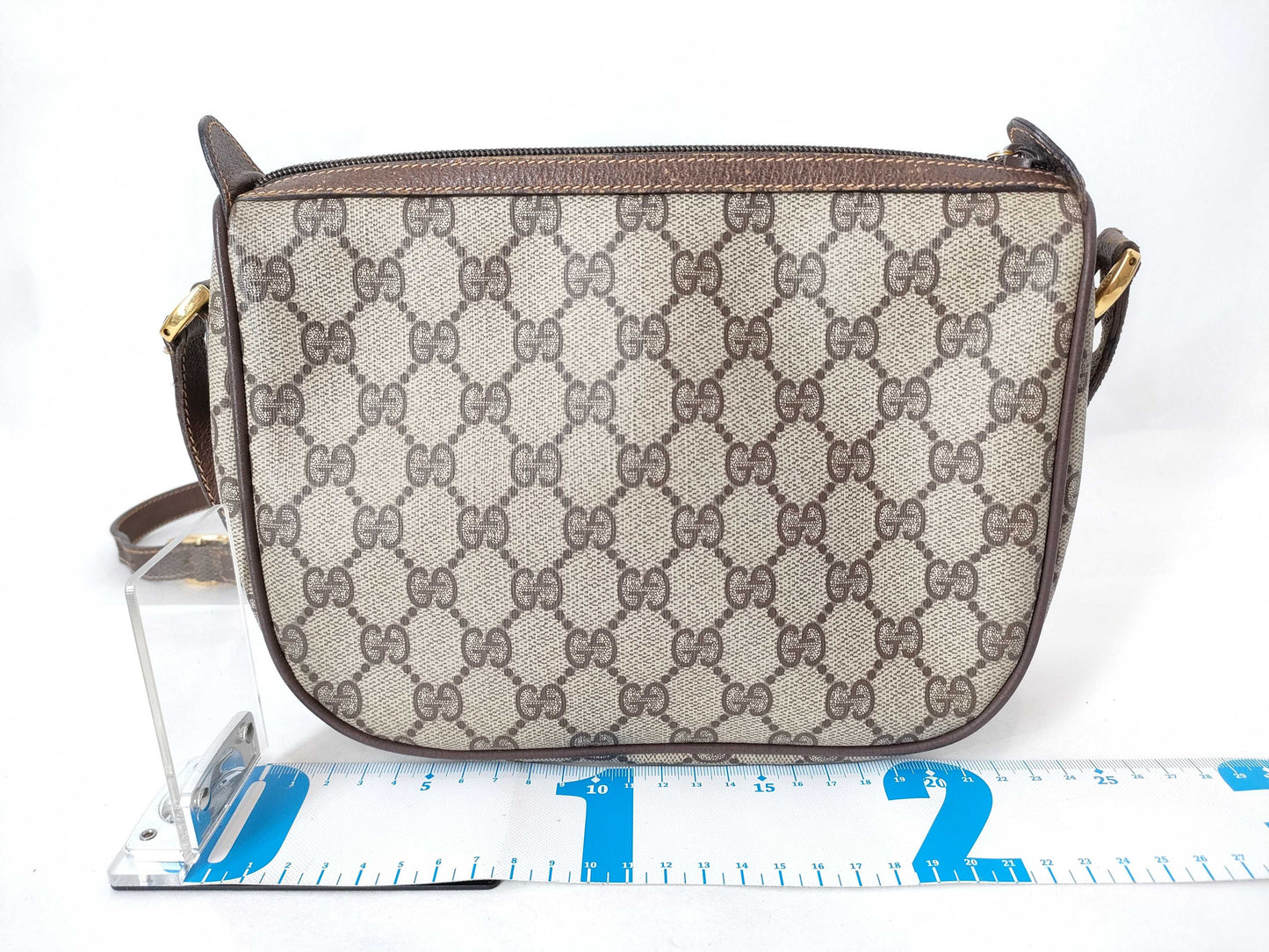 GUCCI GG Supreme Shoulder Bag, Sherry Line, PVC/Leather, Brown, 89.02.032