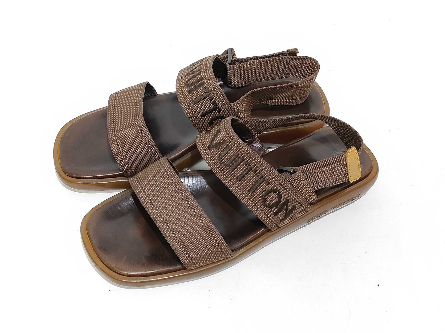 LOUIS VUITTON MA0031 Sandals, Rubber Sole, Logo Belt, Size 8, Brown