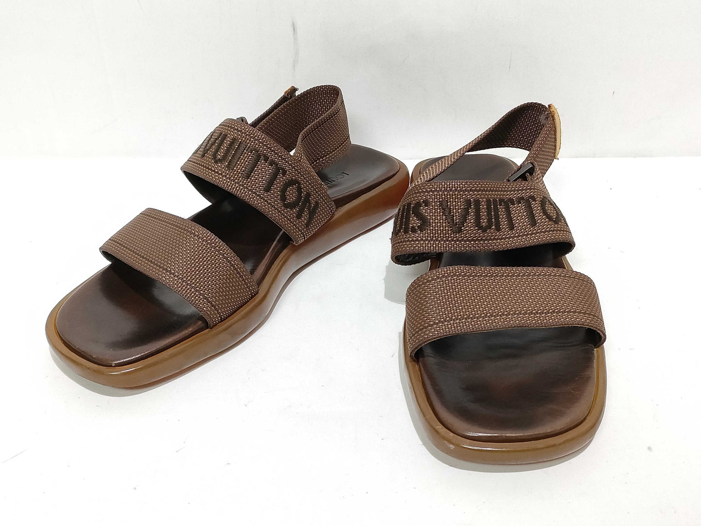 LOUIS VUITTON MA0031 Sandals, Rubber Sole, Logo Belt, Size 8, Brown