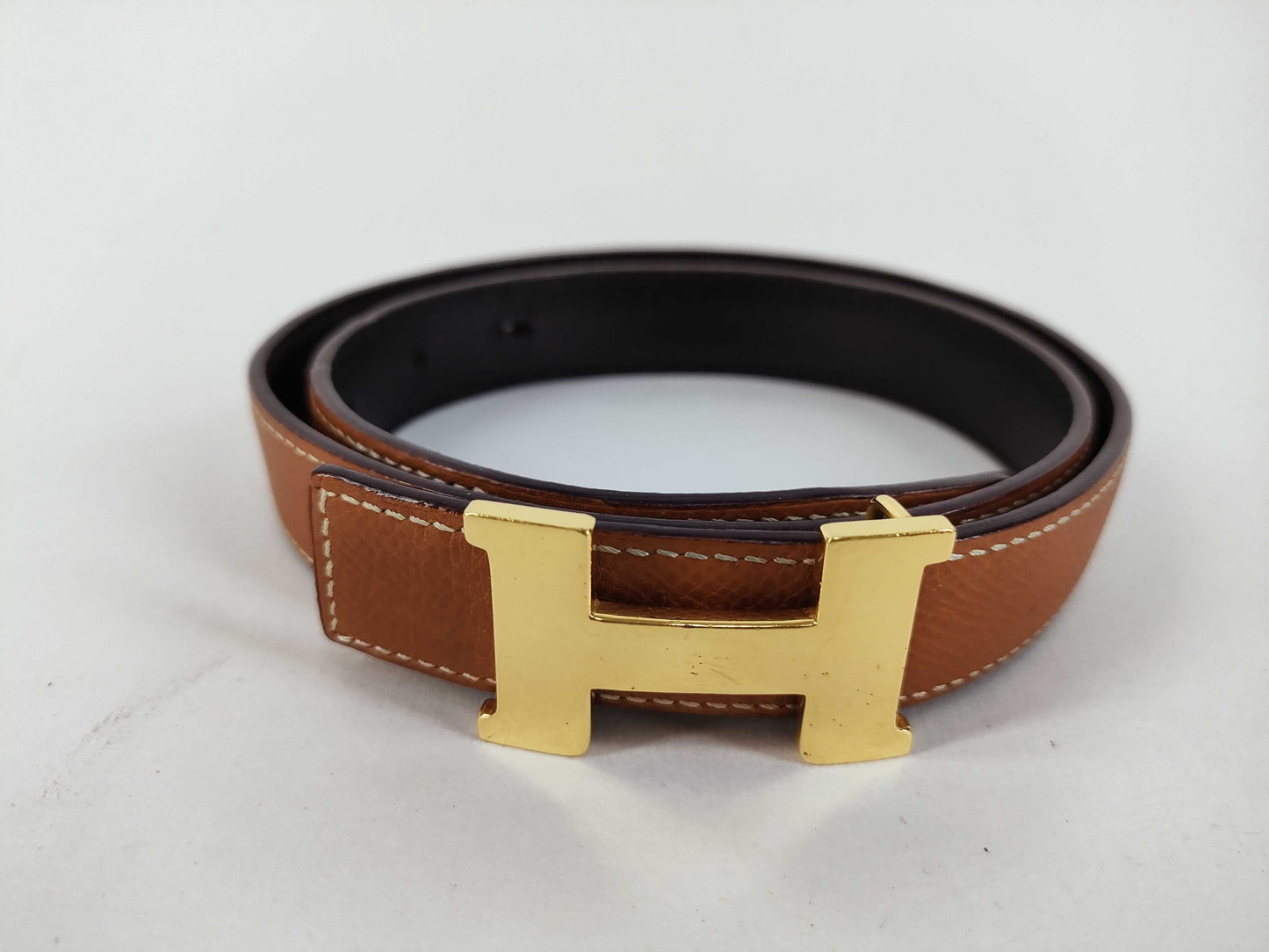 HERMES HERMES Constance H Belt, Camel, Gold Hardware