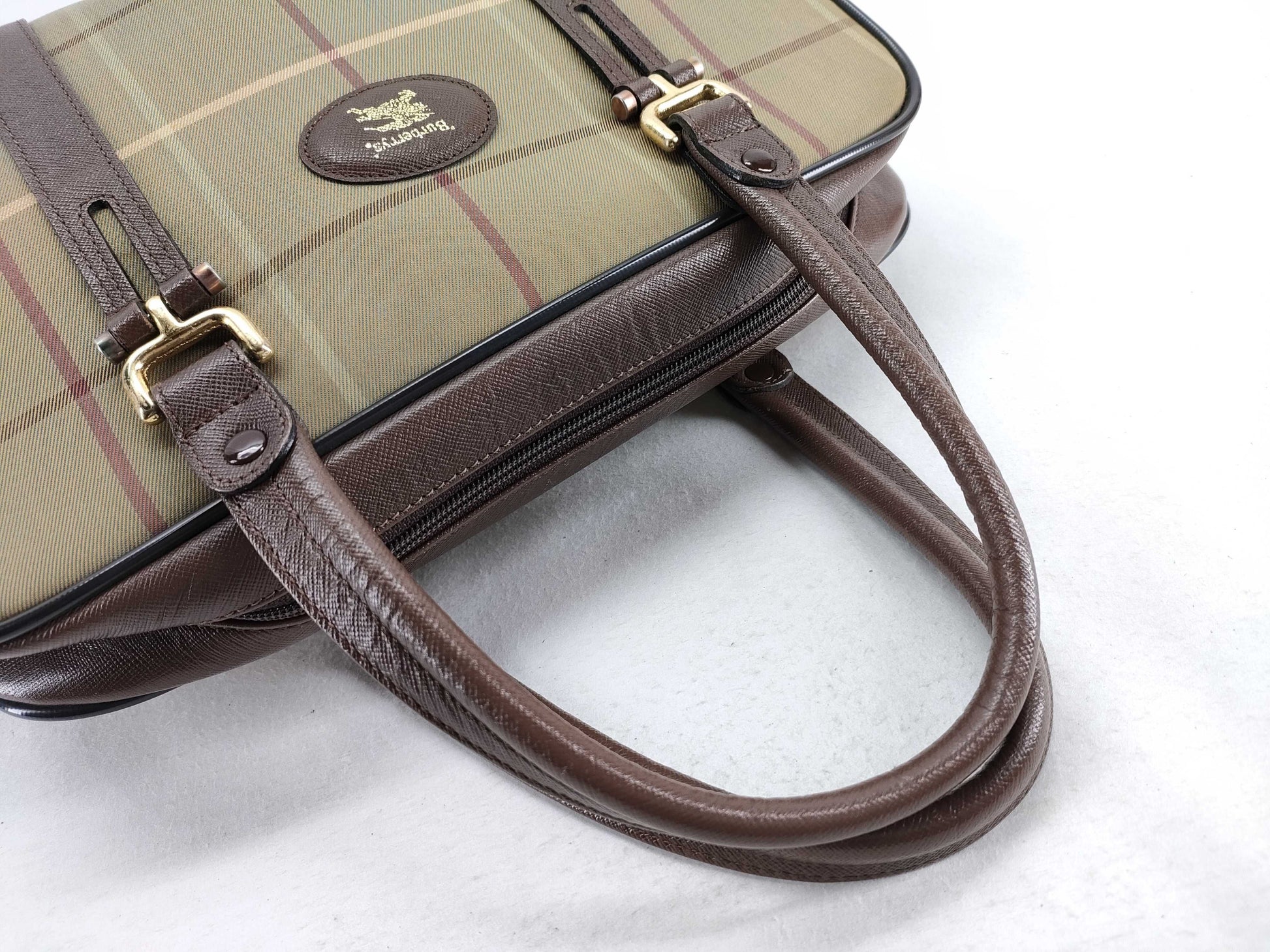 Burberrys Check Canvas Saffiano Leather Mini Boston Bag W30cm Boston Bag