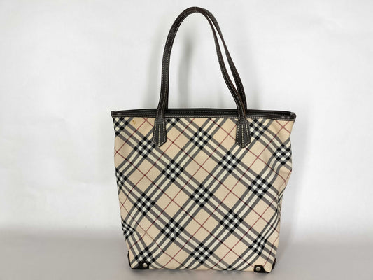 BURBERRY Check Canvas Leather Beige W24cm Handbag