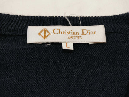 Dior Christian Dior Logo Knit Women's V-Neck Sweater Black Top
