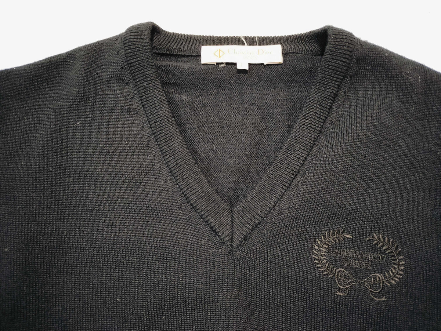 Dior Christian Dior Logo Knit Women's V-Neck Sweater Black Top