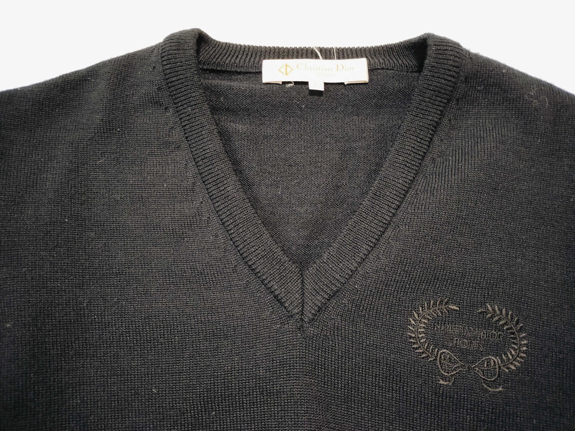 Dior Christian Dior Logo Knit Women's V-Neck Sweater Black Top
